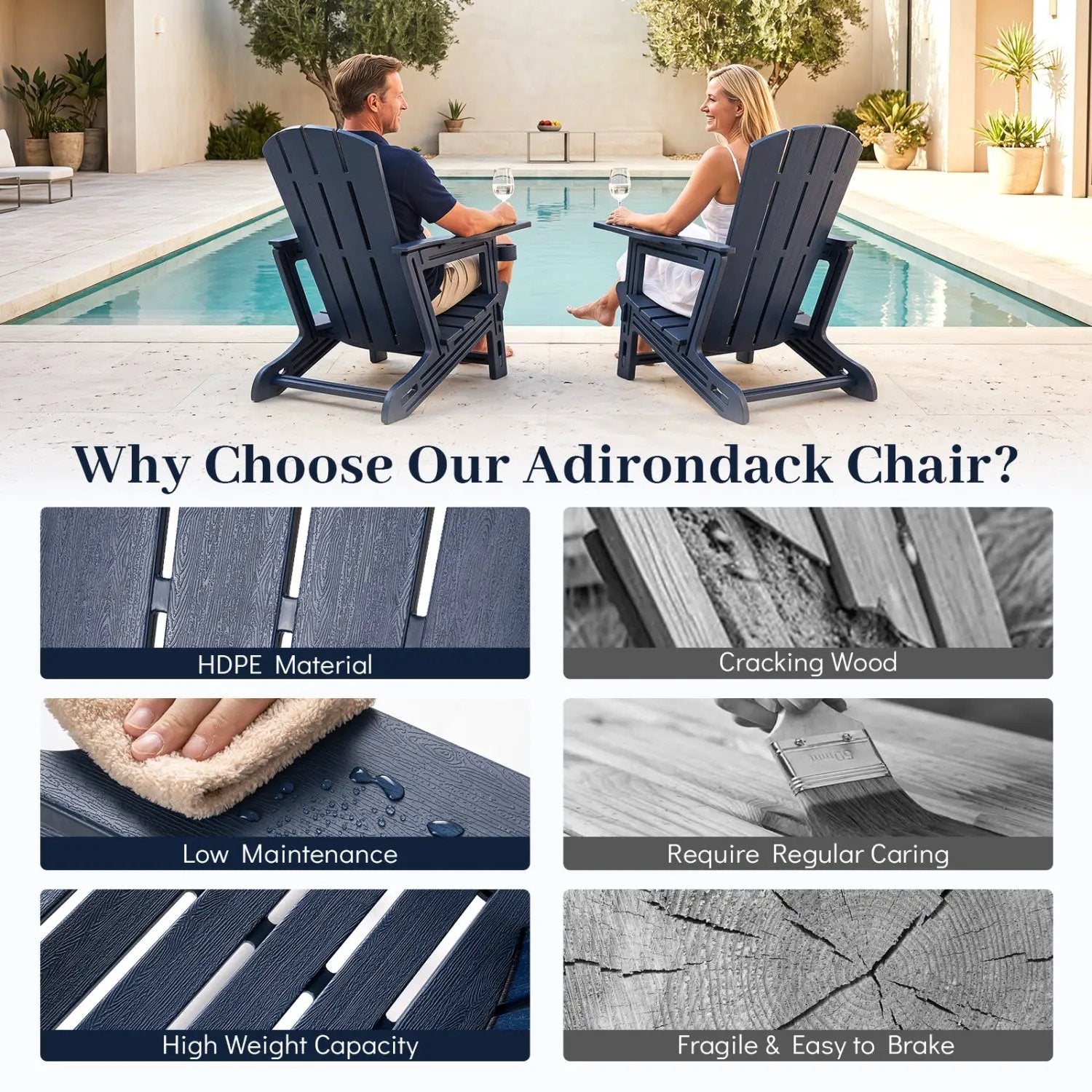HDPE Adirondack Chair with Realistic Wood Grain by DirectDeals
