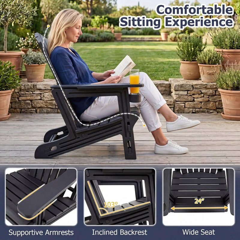 HDPE Adirondack Chair with Cup Holder - Weather Resistant by DirectDeals