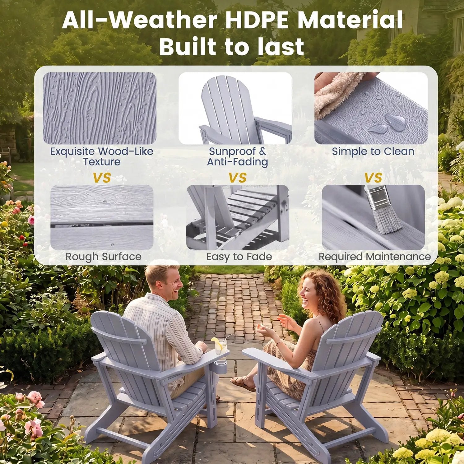 HDPE Adirondack Chair with Cup Holder - Weather Resistant by DirectDeals