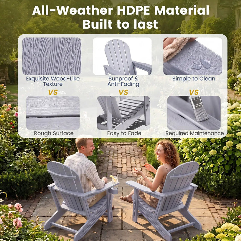 HDPE Adirondack Chair with Cup Holder - Weather Resistant by DirectDeals