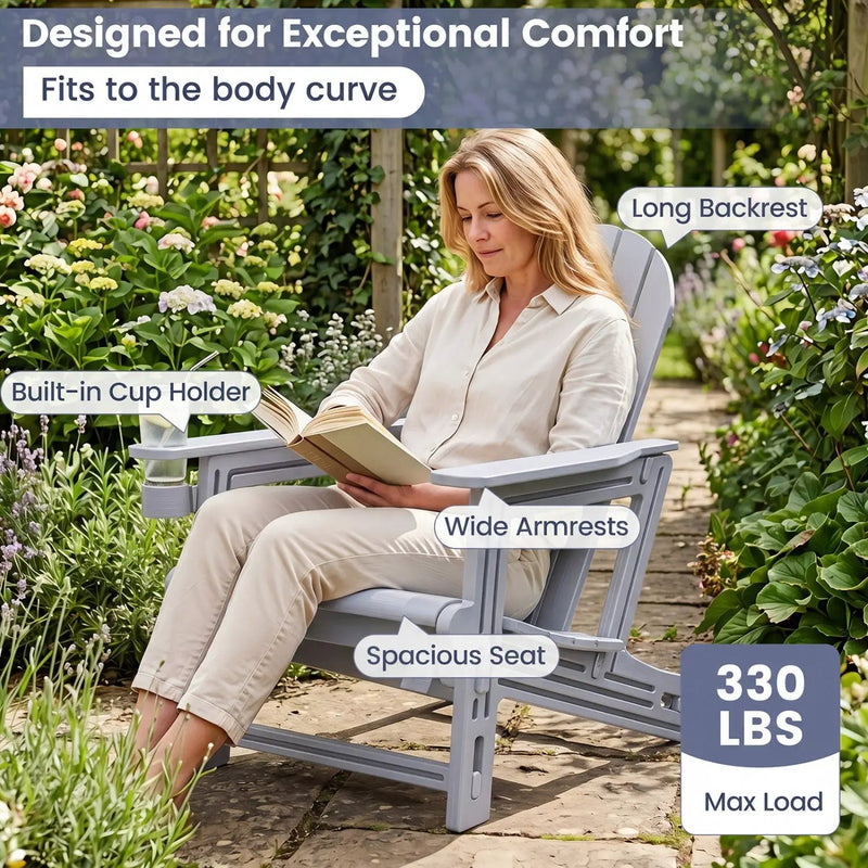 HDPE Adirondack Chair with Cup Holder - Weather Resistant by DirectDeals