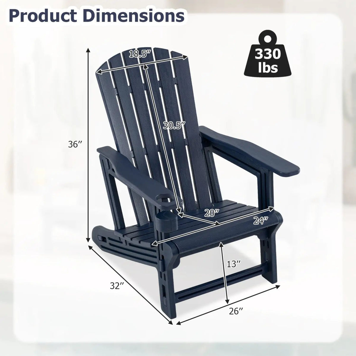 Adirondack Chair with Cup Holder - Weather-Resistant HDPE, photo 13 of 24