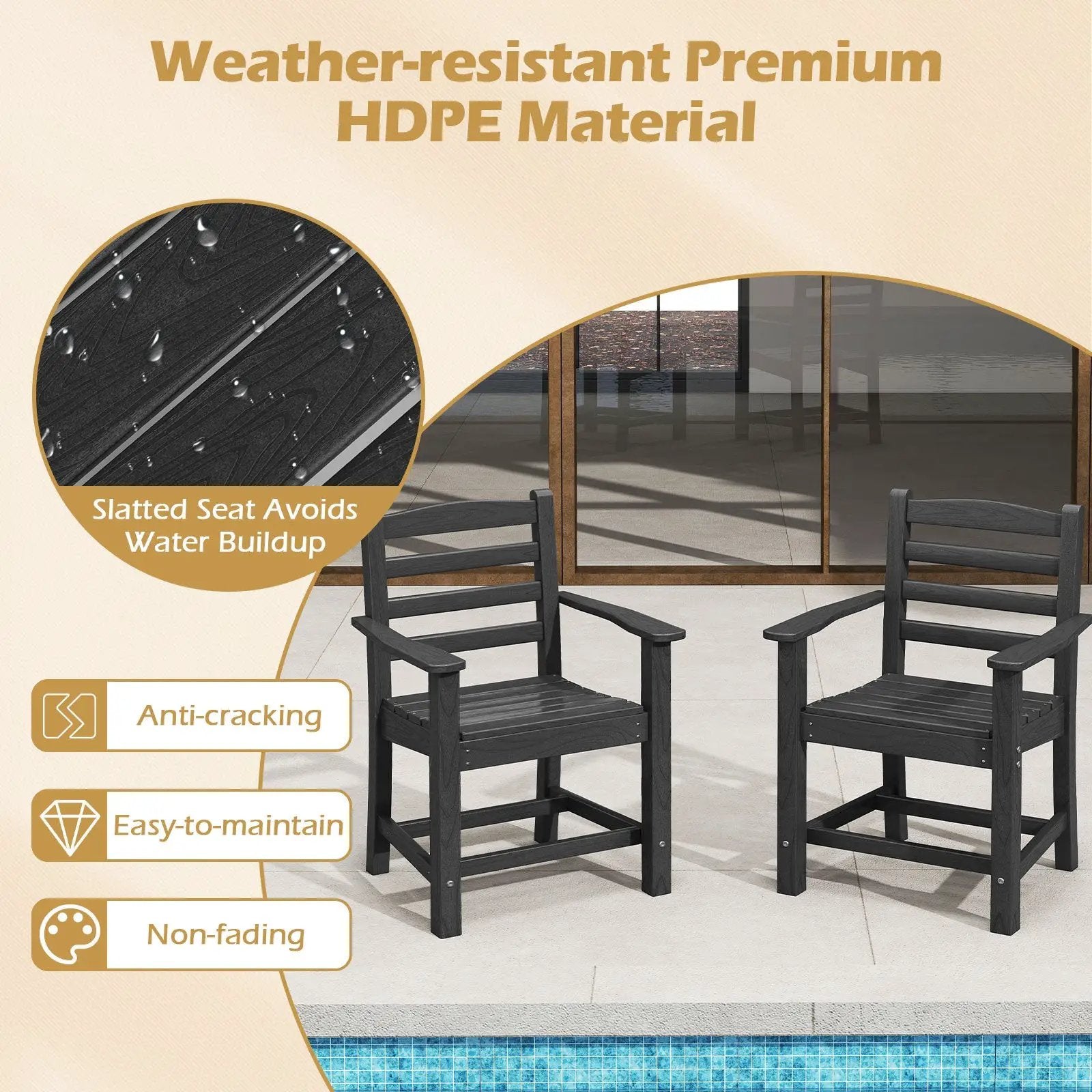 HDPE All Weather Patio Dining Chairs Set of 2 with Wide Armrests by DirectDeals