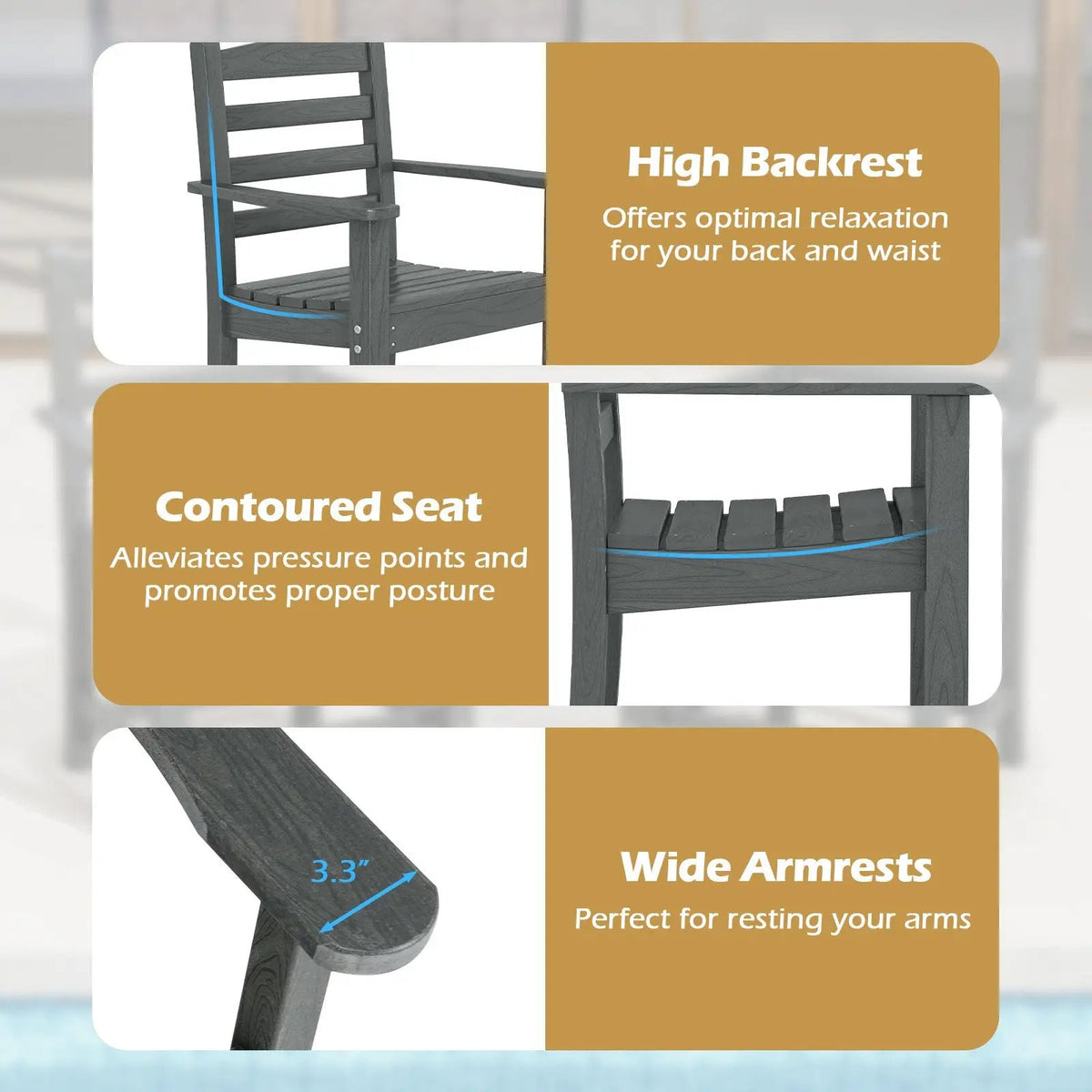 HDPE All Weather Patio Dining Chairs Set of 2 with Wide Armrests by DirectDeals