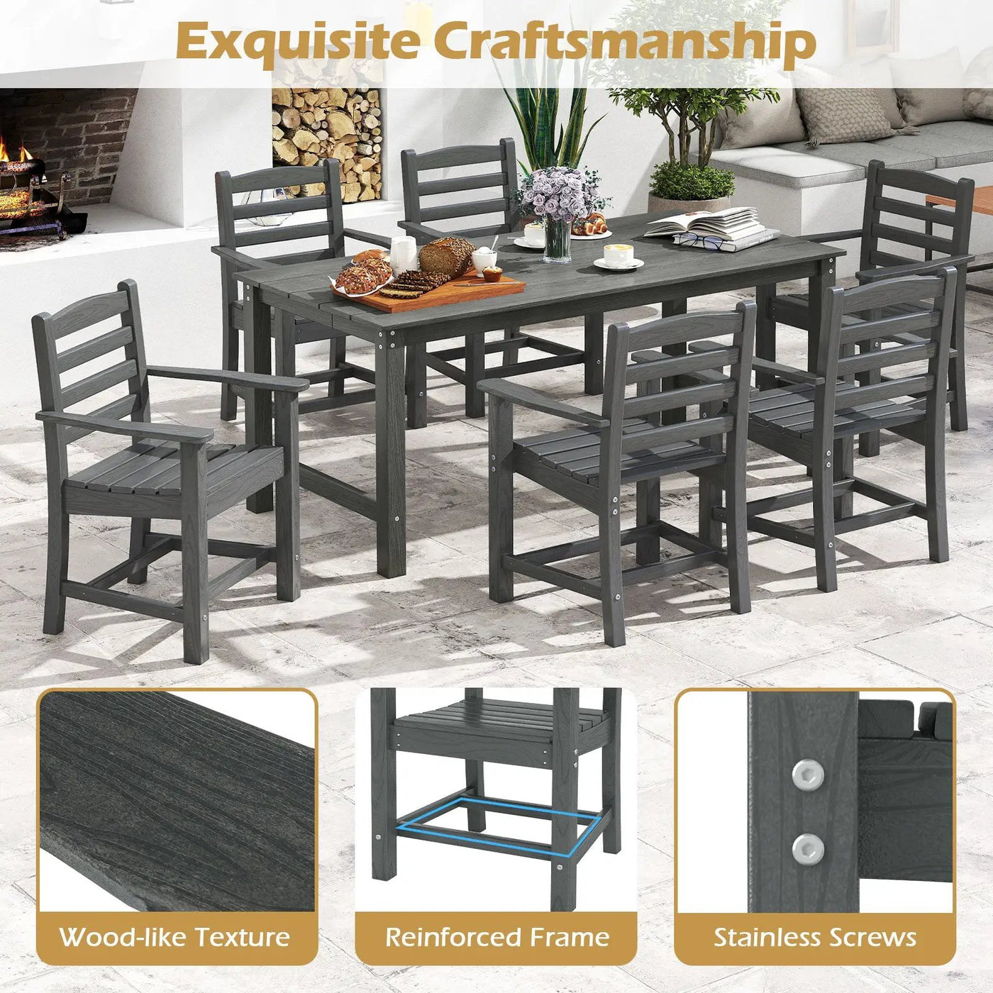 HDPE All Weather Patio Dining Chairs Set of 2 with Wide Armrests by DirectDeals