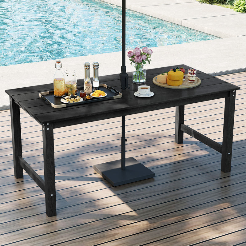HDPE Outdoor Dining Table for 6 Person with Wood-Like Tabletop and Umbrella Hole by DirectDeals