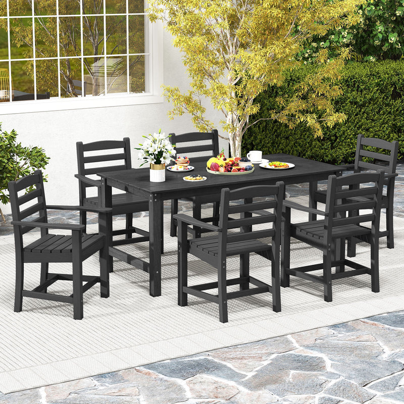 HDPE Outdoor Dining Table for 6 Person with Wood-Like Tabletop and Umbrella Hole by DirectDeals