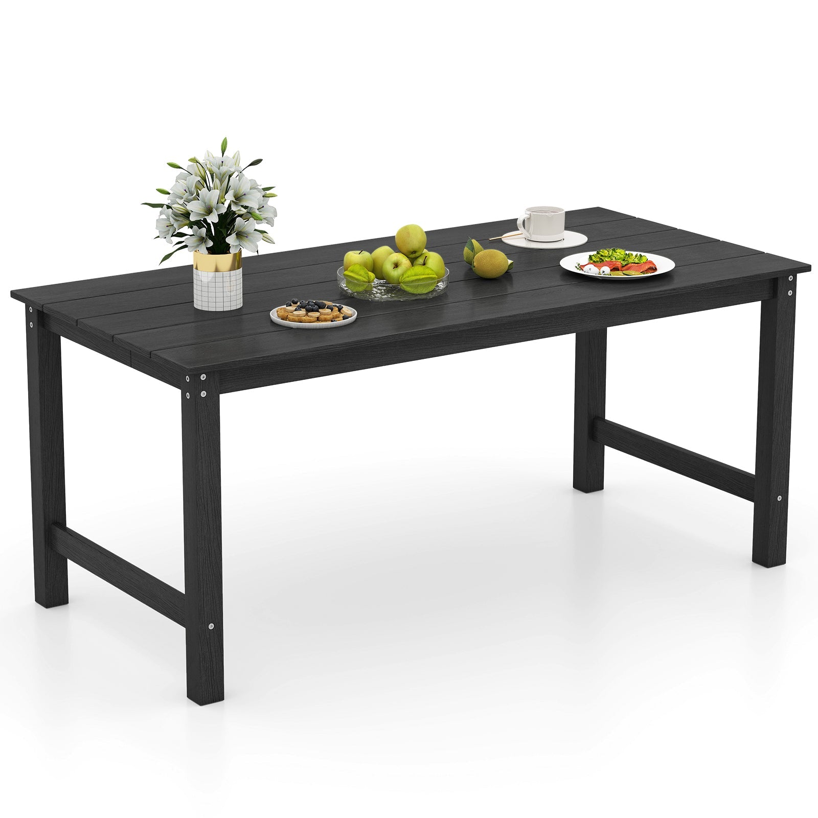 HDPE Outdoor Dining Table for 6 Person with Wood-Like Tabletop and Umbrella Hole by DirectDeals