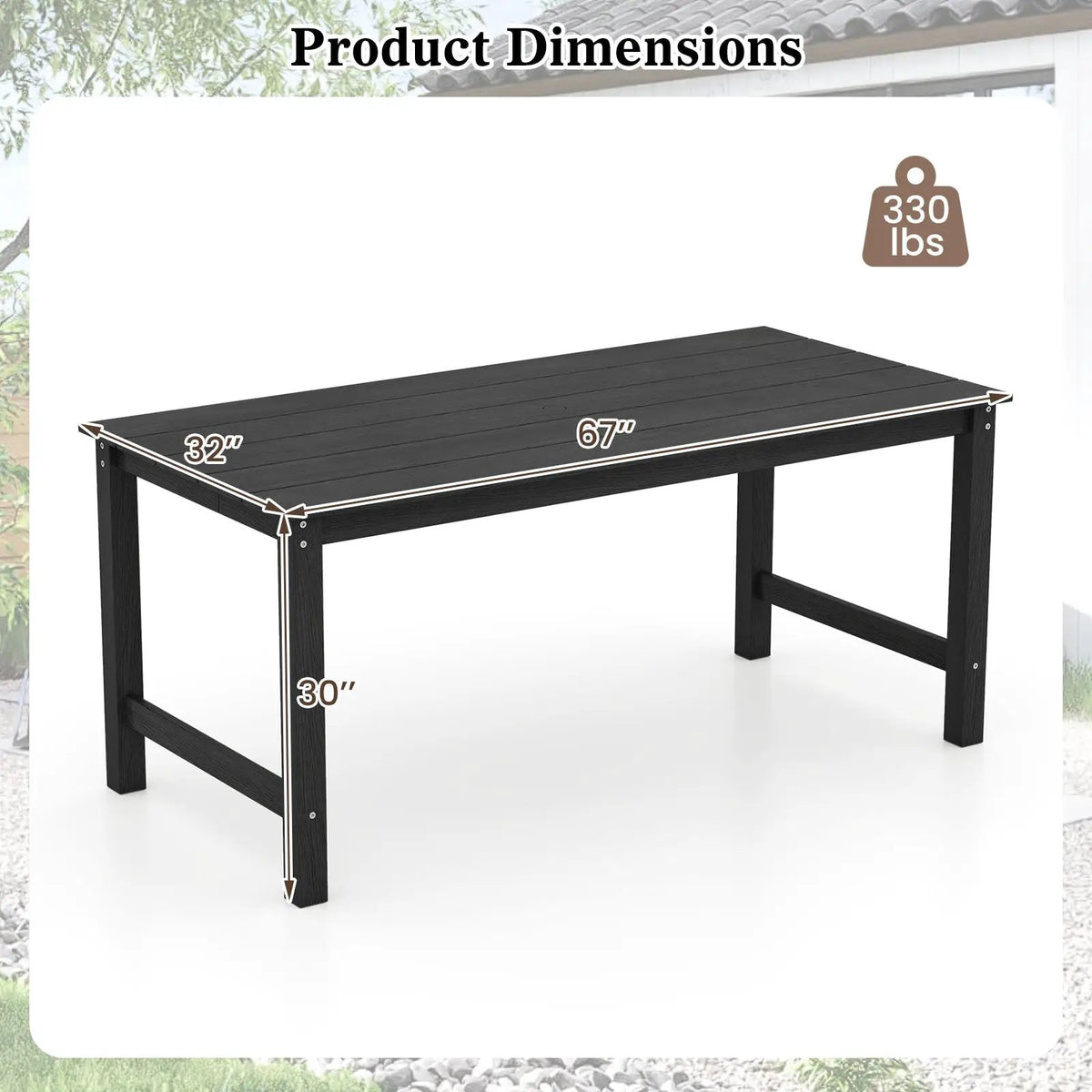 HDPE Outdoor Dining Table for 6 Person with Wood-Like Tabletop and Umbrella Hole, photo 9 of 16