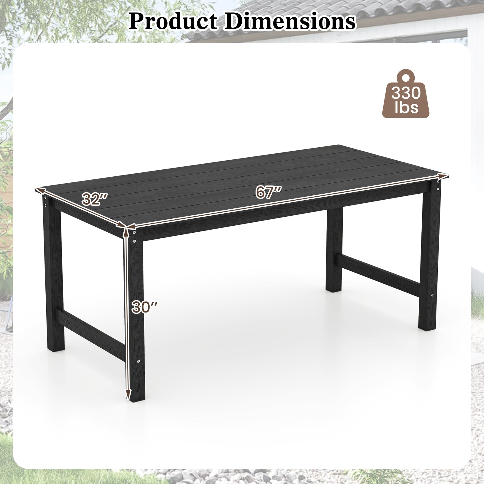 HDPE Outdoor Dining Table for 6 Person with Wood-Like Tabletop and Umbrella Hole by DirectDeals