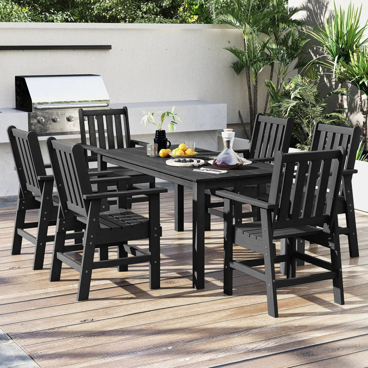 HDPE Outdoor Dining Table for 6 Person with Wood-Like Tabletop and Umbrella Hole, photo 11 of 16