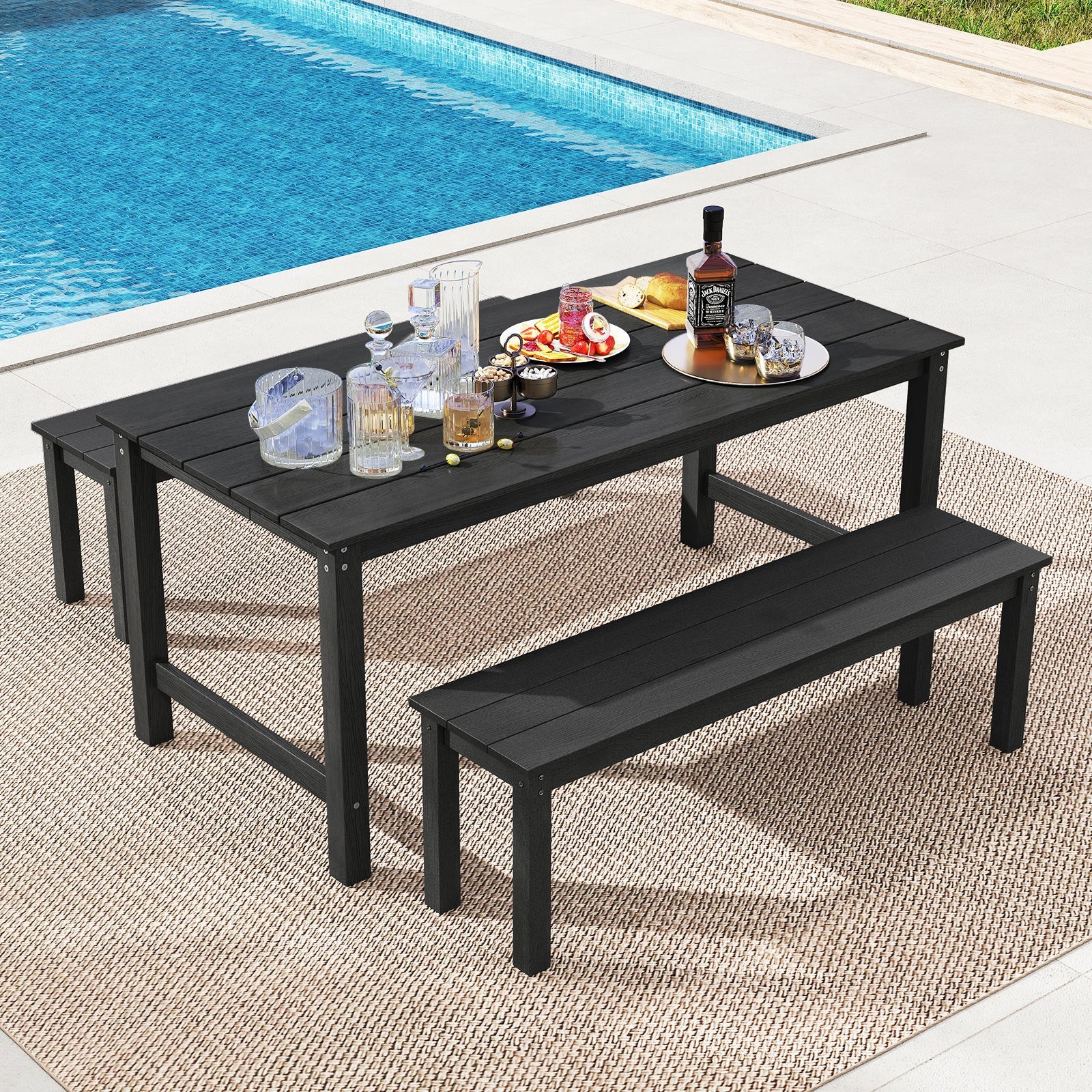 HDPE Outdoor Dining Table for 6 Person with Wood-Like Tabletop and Umbrella Hole by DirectDeals