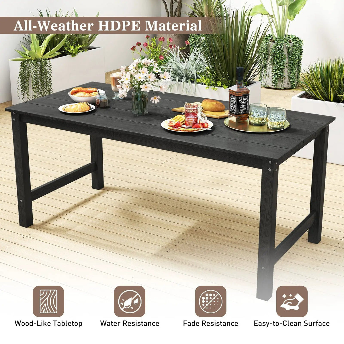 HDPE Outdoor Dining Table for 6 Person with Wood-Like Tabletop and Umbrella Hole, photo 15 of 16