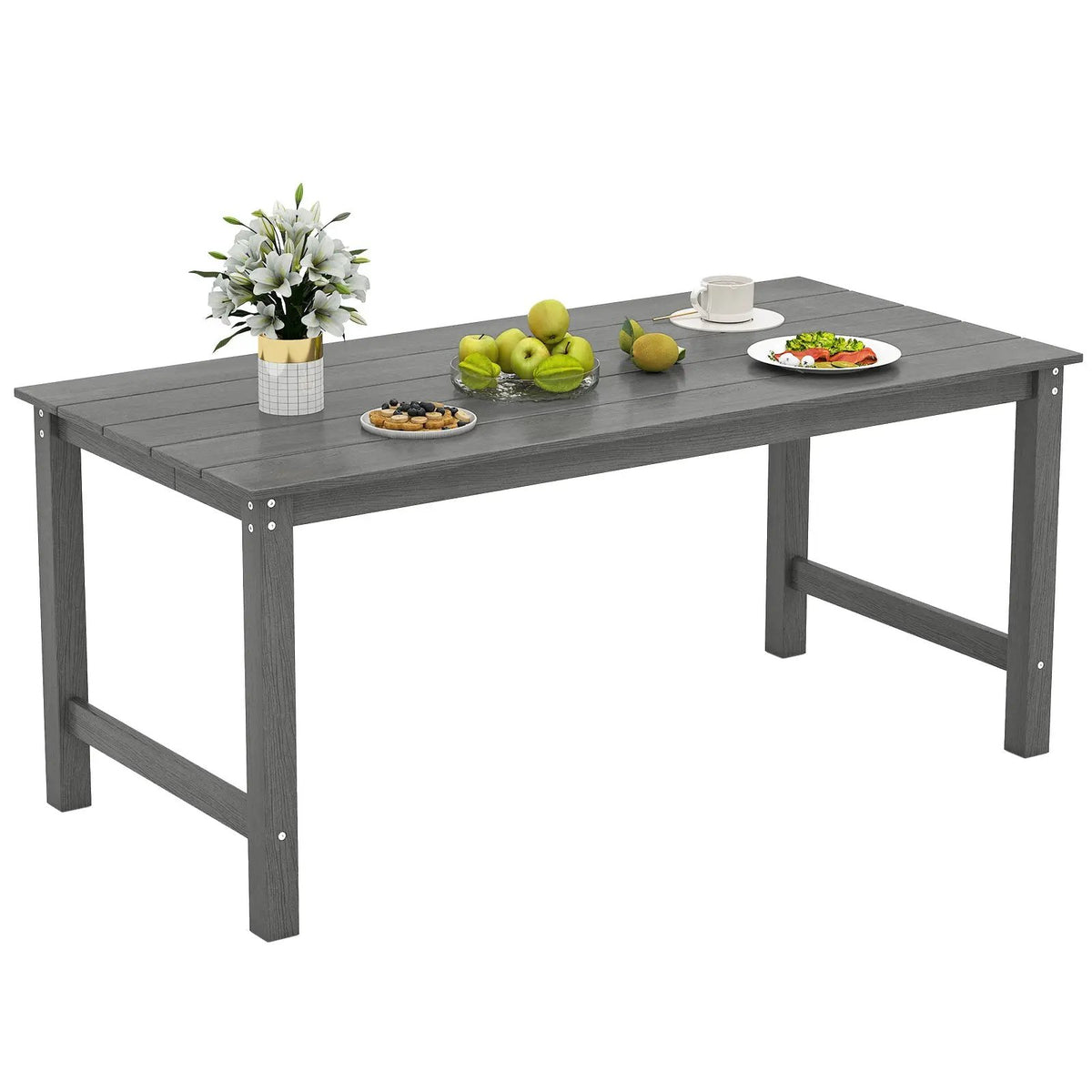 HDPE Outdoor Dining Table for 6 Person with Wood-Like Tabletop and Umbrella Hole, photo 8 of 16