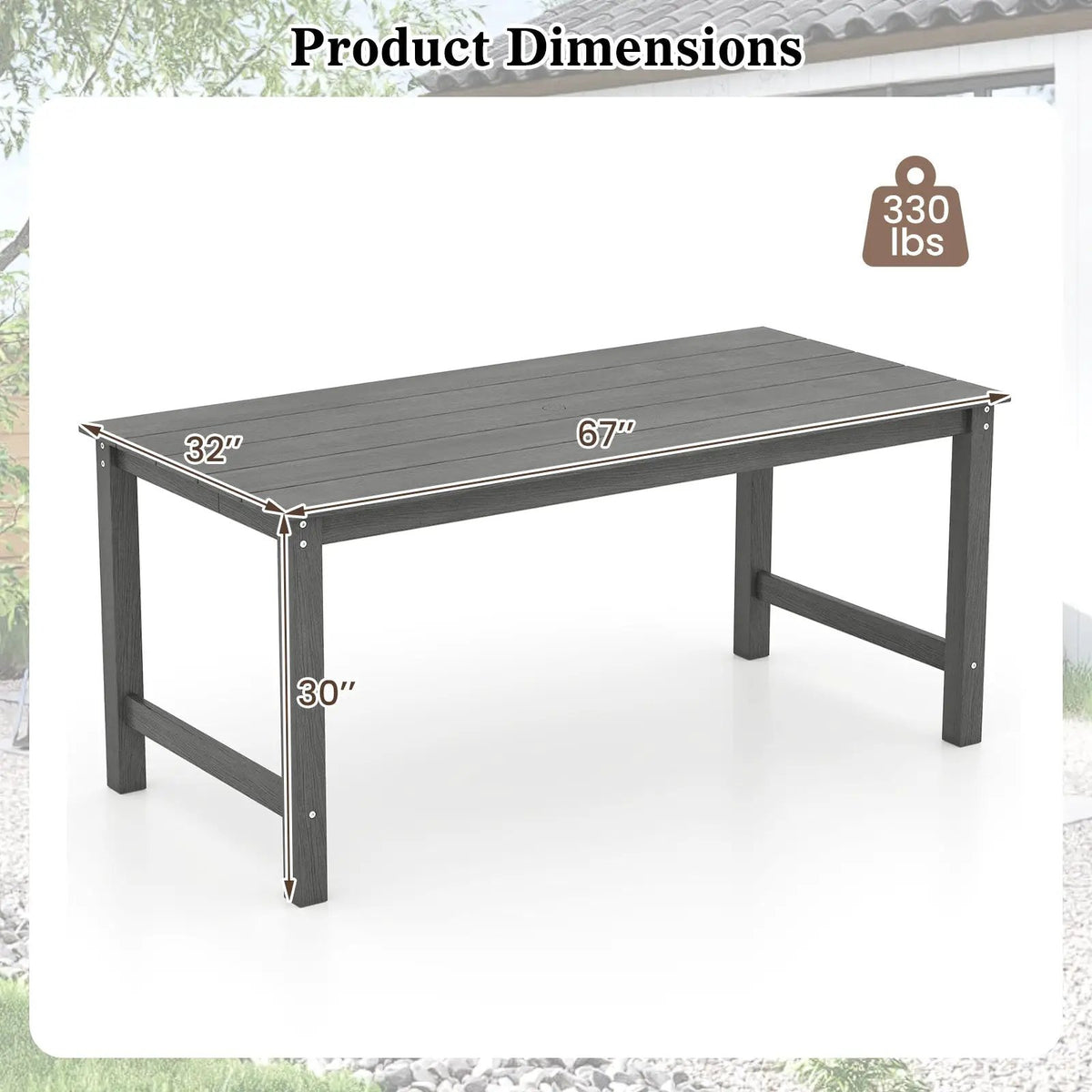 HDPE Outdoor Dining Table for 6 Person with Wood-Like Tabletop and Umbrella Hole, photo 10 of 16