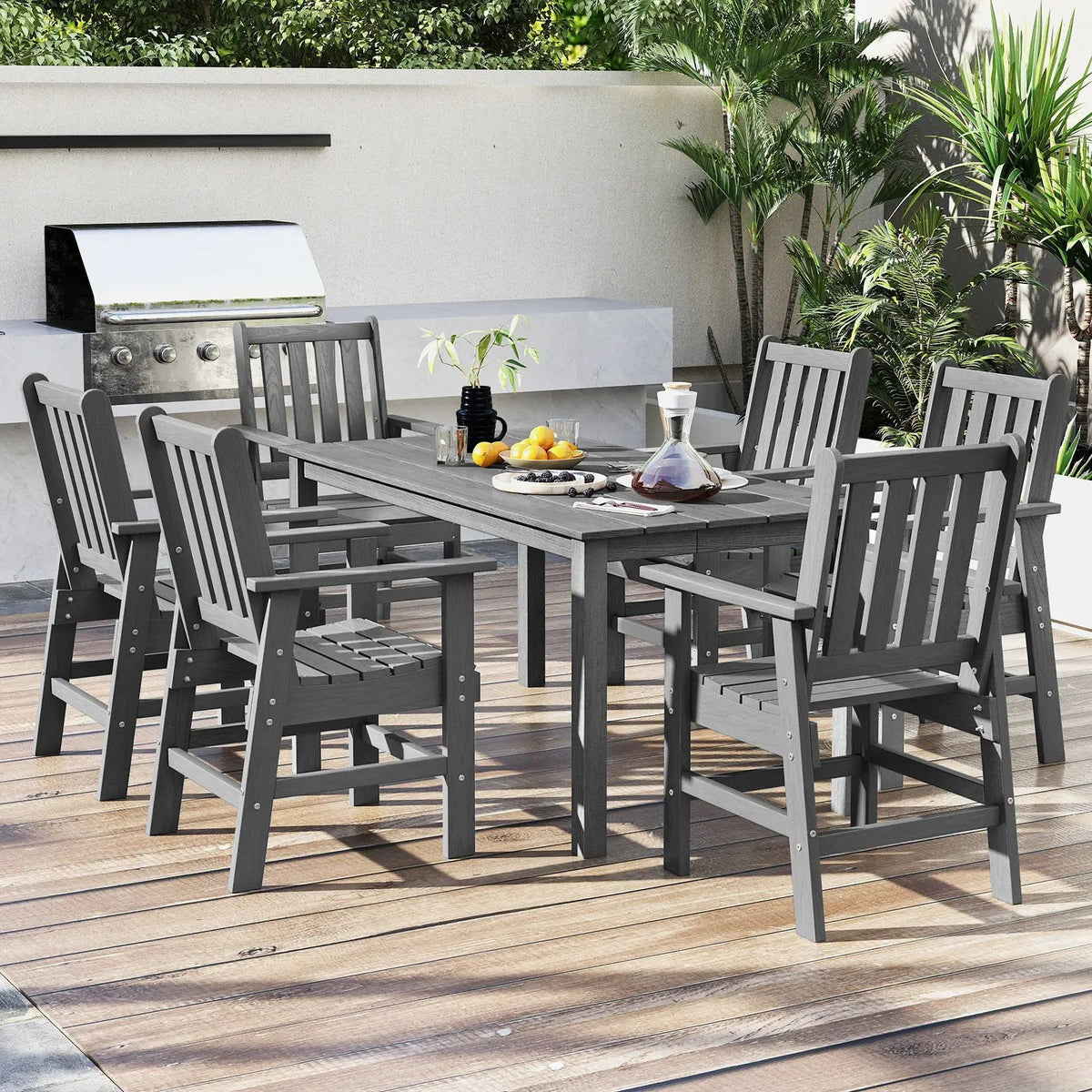 HDPE Outdoor Dining Table for 6 Person with Wood-Like Tabletop and Umbrella Hole, photo 12 of 16