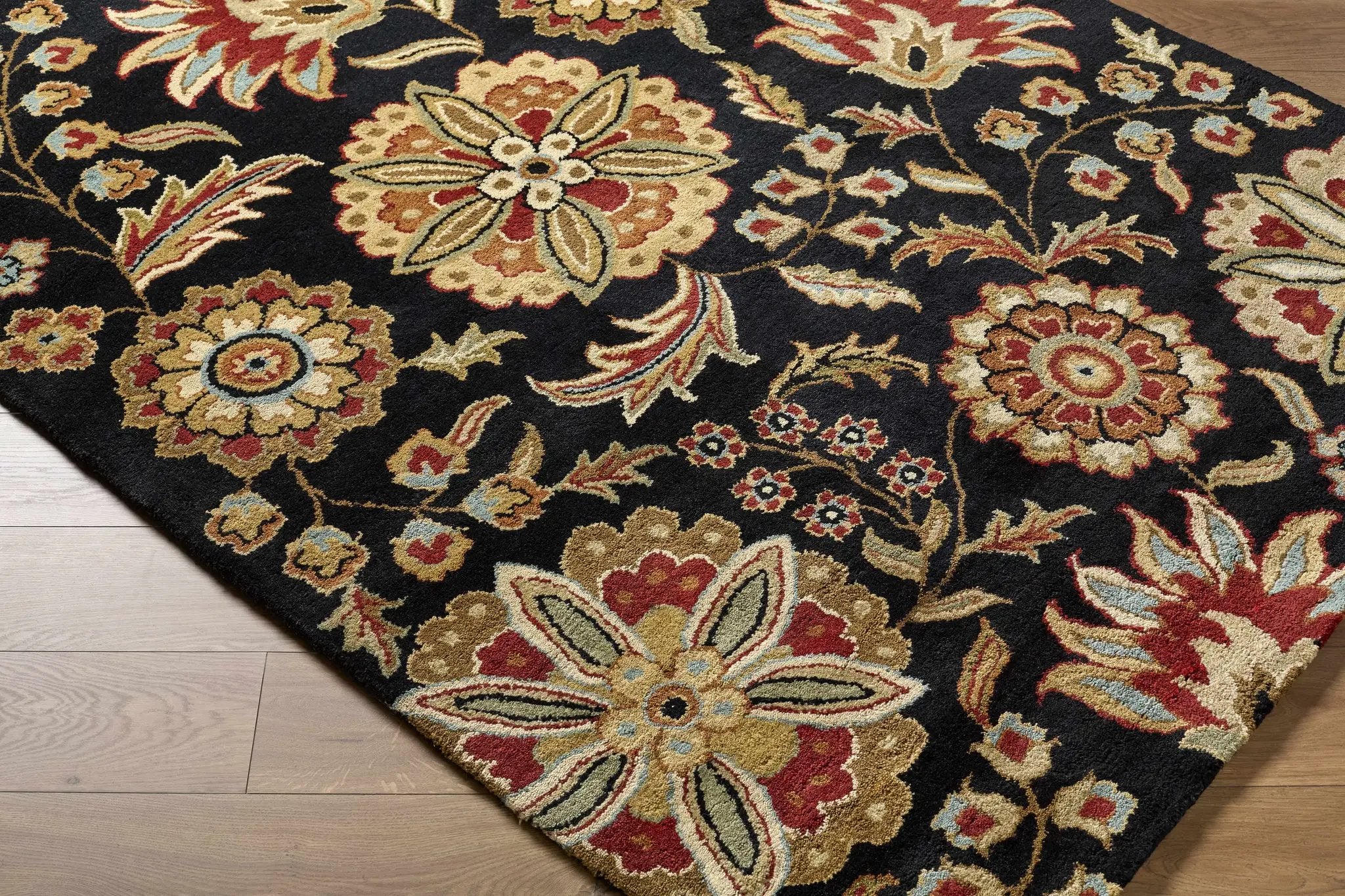 Heaters Black Floral Wool Carpet by Boutique Rugs