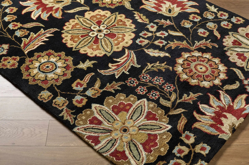 Heaters Black Floral Wool Carpet by Boutique Rugs