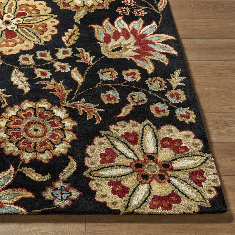 Heaters Black Floral Wool Carpet by Boutique Rugs