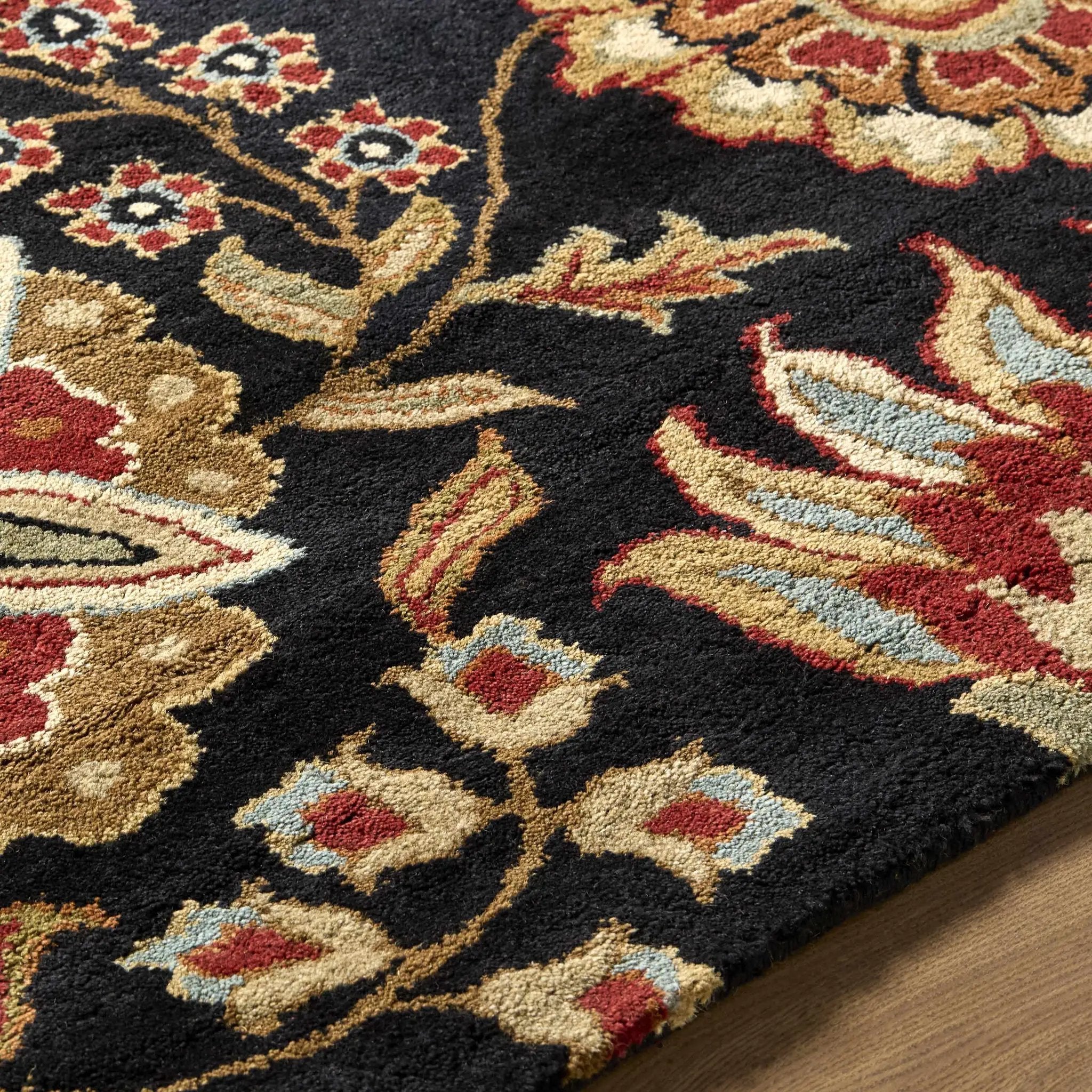 Heaters Black Floral Wool Carpet by Boutique Rugs