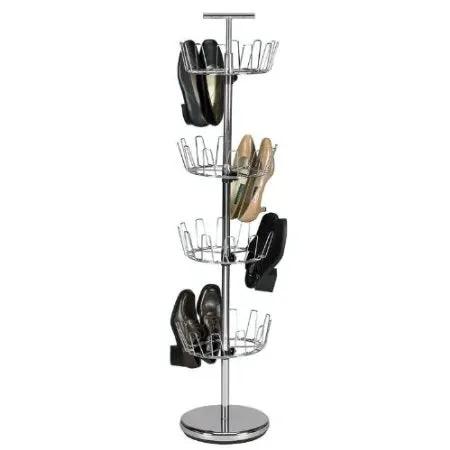 Chrome 4-Tier Revolving Shoe Rack Tree - Holds 24 Pairs by HomePacific