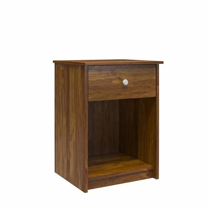 Rusic Brown Oak Farmhouse 1-Drawer Bedroom Nighstand with Open Shelf by HomePacific