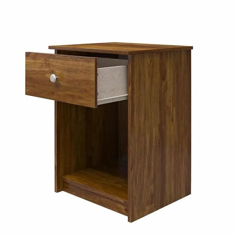 Rusic Brown Oak Farmhouse 1-Drawer Bedroom Nighstand with Open Shelf by HomePacific