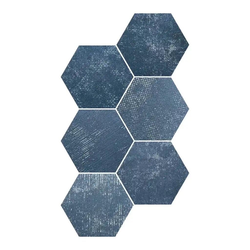 Indigo Blue 9x11 Textured Hexagon Porcelain Tile (16 pack, 8.07 sq ft/case) by Apollo Tile