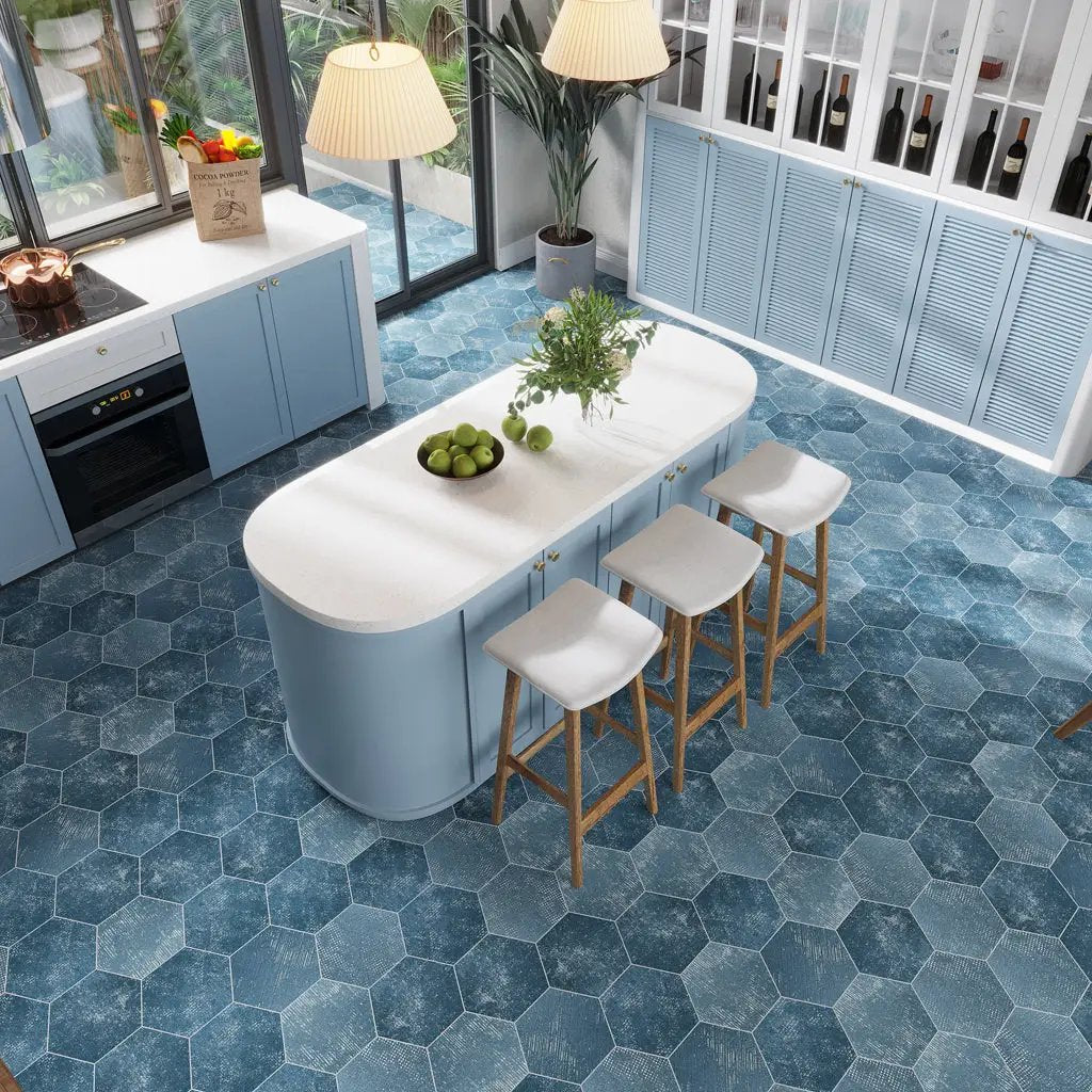Indigo Blue 9x11 Textured Hexagon Porcelain Tile (16 pack, 8.07 sq ft/case) by Apollo Tile