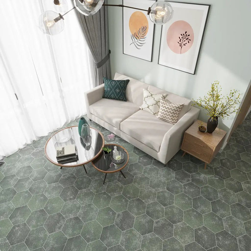 Olive Green 9x11 Textured Hexagon Porcelain Tile (16 pack, 8.07 sq ft/case) by Apollo Tile