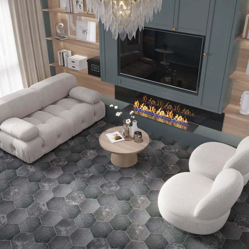 Charcoal Gray 9x11 Matte Hexagon Porcelain Tile (16 pack, 8.07 sq ft/case) by Apollo Tile