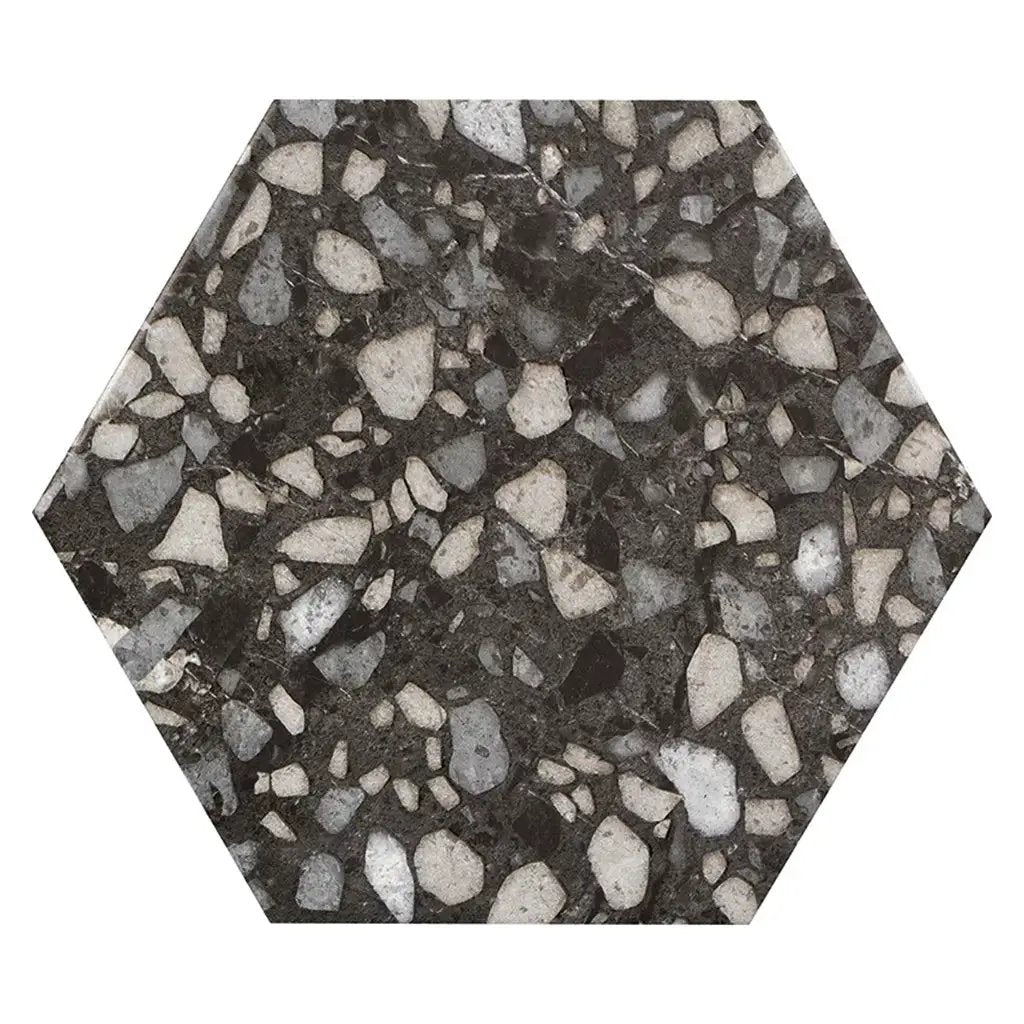 Charcoal Black 9x11 Matte Hexagon Porcelain Tile (16 pack, 8.07 sq ft/case) by Apollo Tile