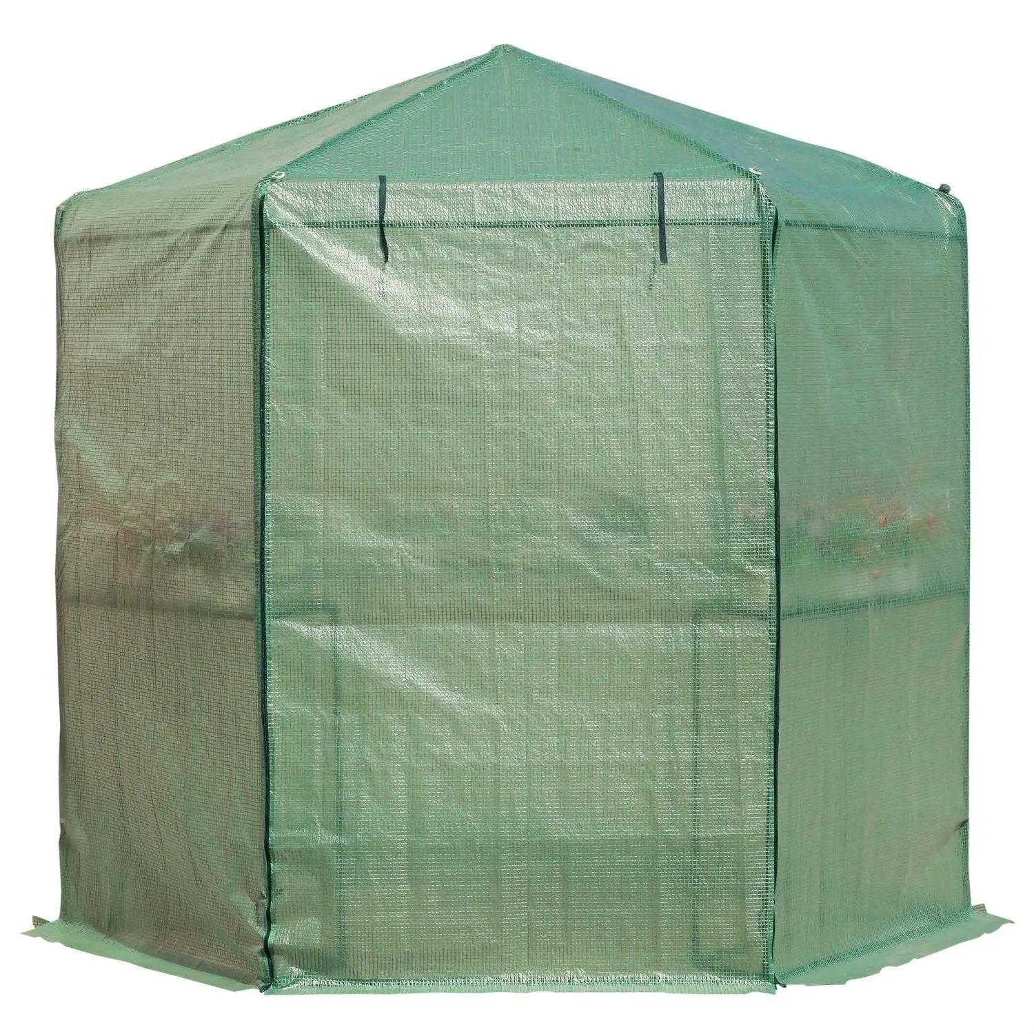 Outdoor Hexagon Greenhouse 6.5 x 7 Ft with Steel Frame PE Cover and Shelves by HomePacific