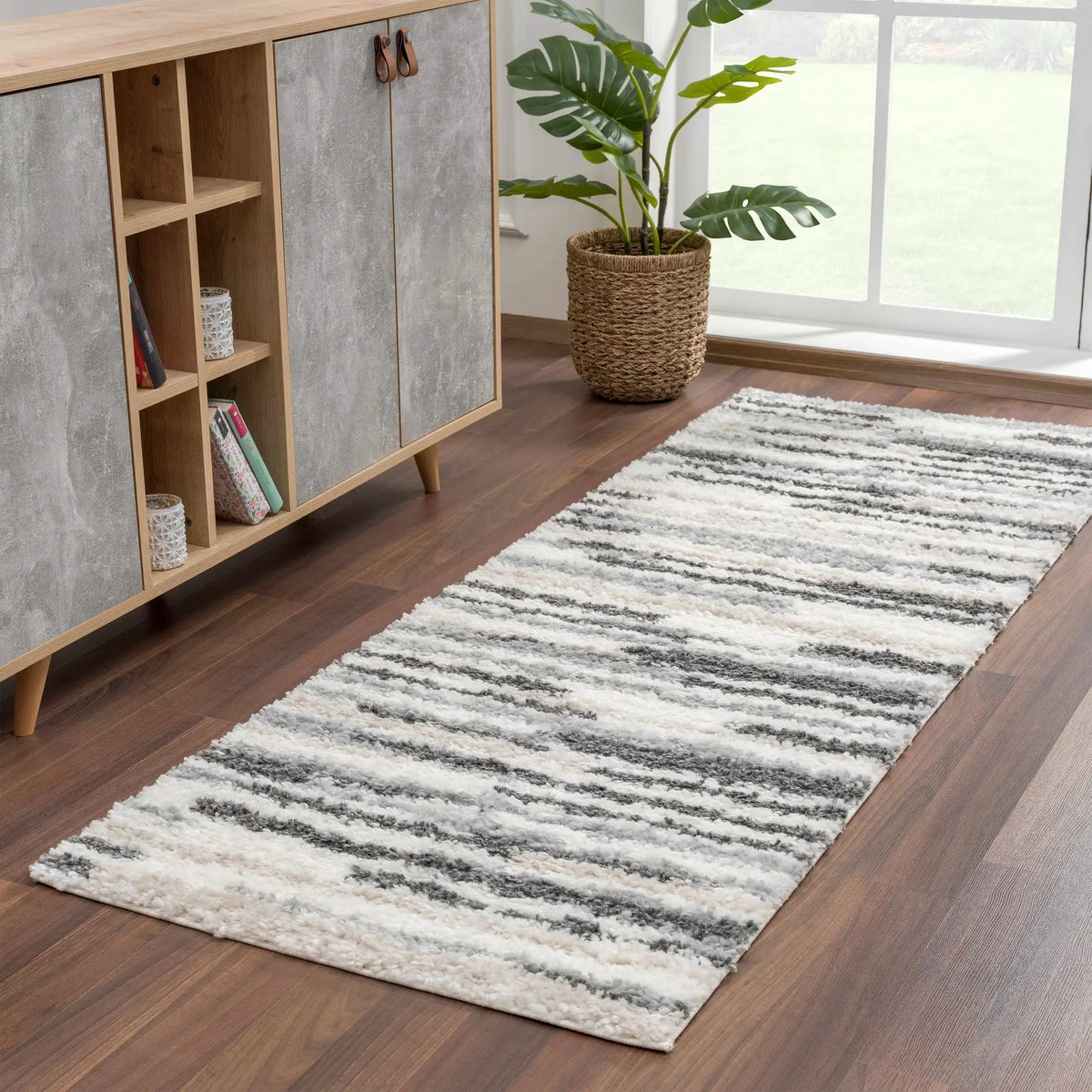 Zoya Irregular Striped Area Rug, installed in a room 2