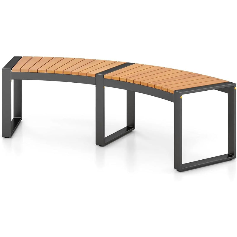 Outdoor Metal Frame Wood Slat Backless Garden Bench with Modern Arch Design by HomePacific