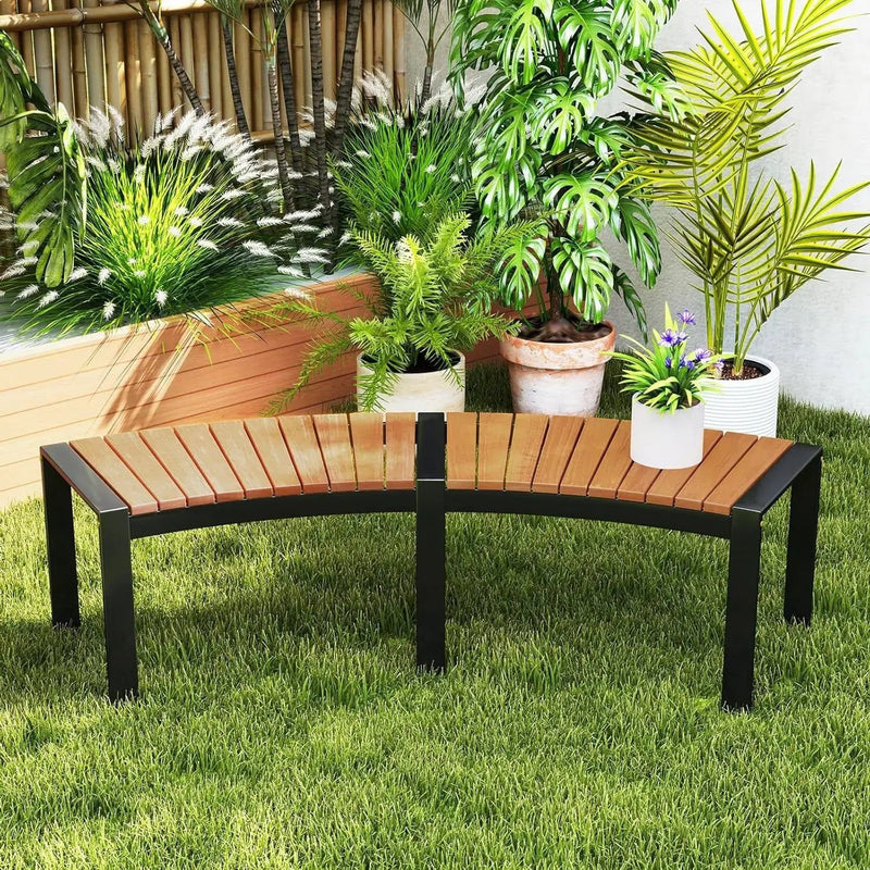 Outdoor Metal Frame Wood Slat Backless Garden Bench with Modern Arch Design by HomePacific