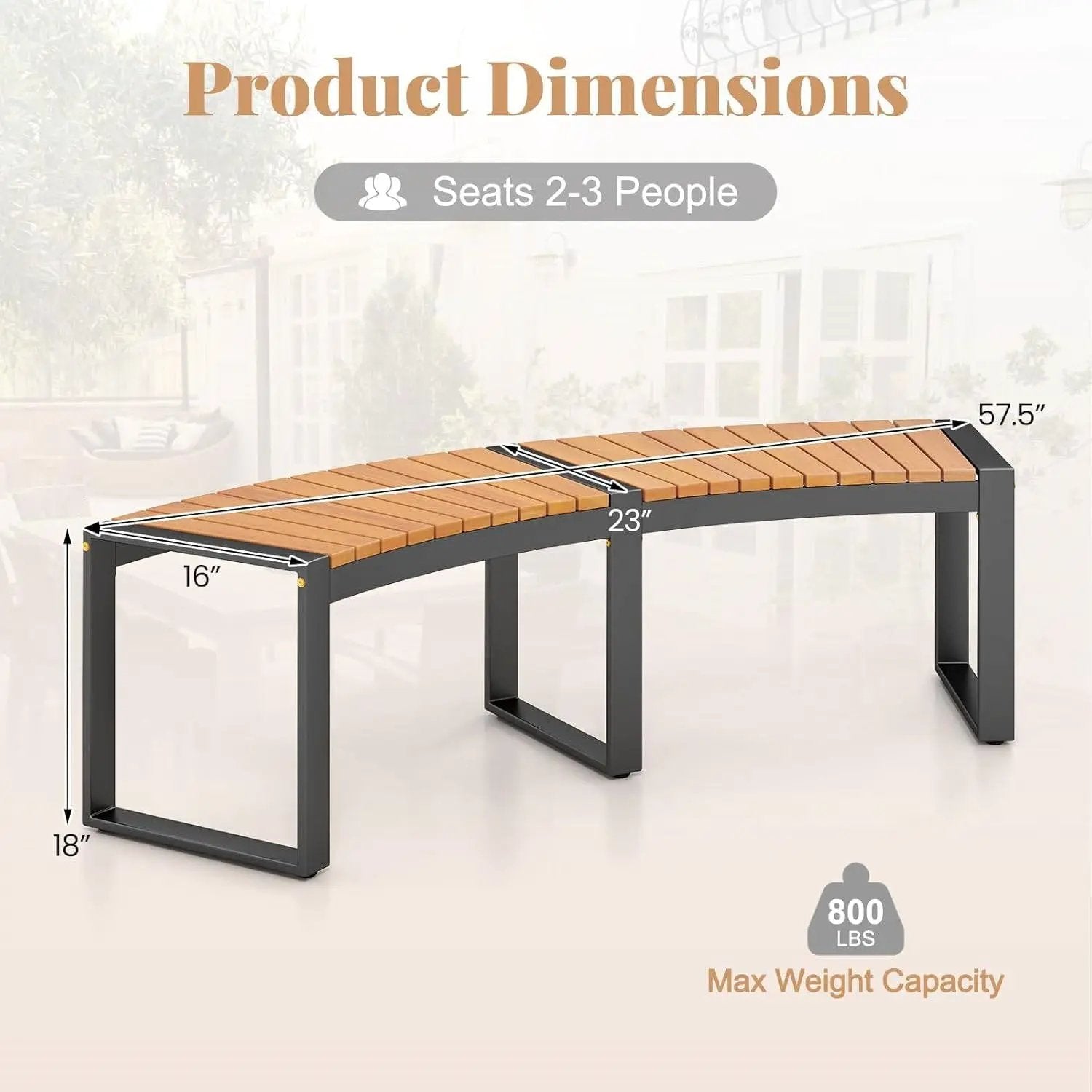Outdoor Metal Frame Wood Slat Backless Garden Bench with Modern Arch Design by HomePacific