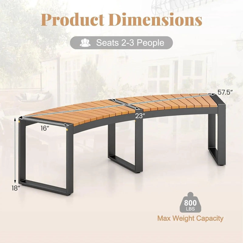 Outdoor Metal Frame Wood Slat Backless Garden Bench with Modern Arch Design by HomePacific