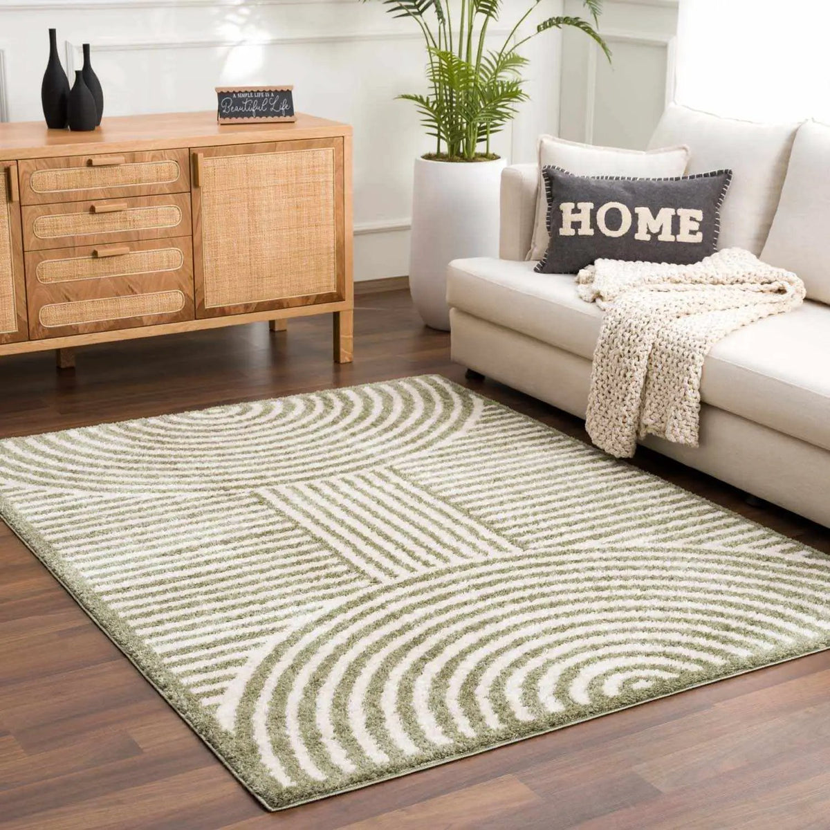 Allard Green Washable Area Rug, installed in a room