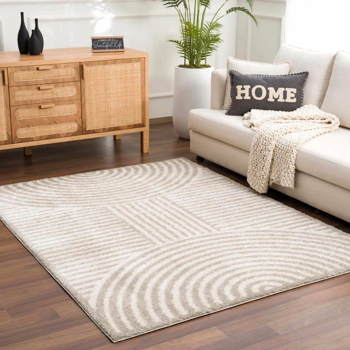 Allard Gray Washable Area Rug, installed in a room