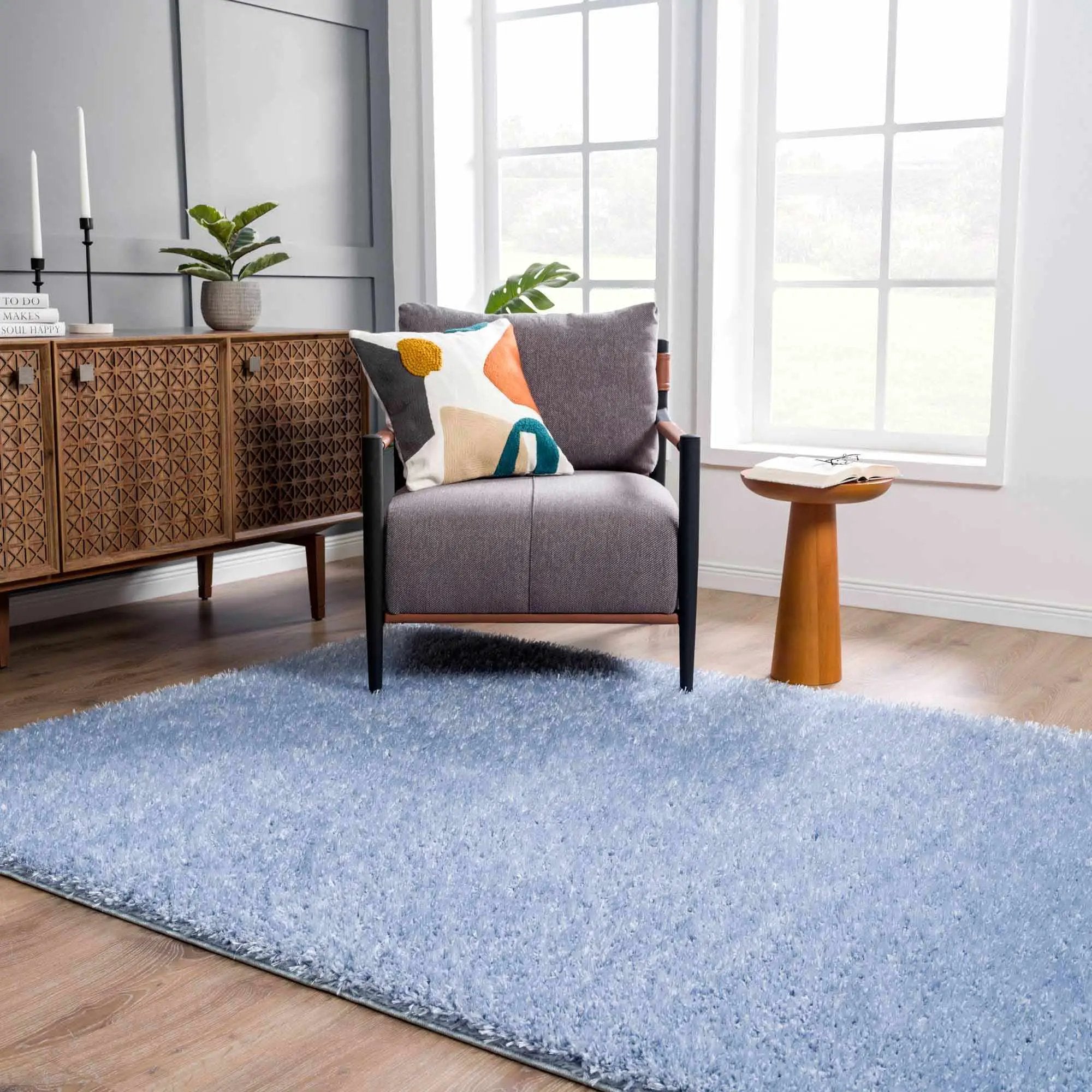 Faina Solid Aqua Shag Washable Area Rug - Clearance by Boutique Rugs