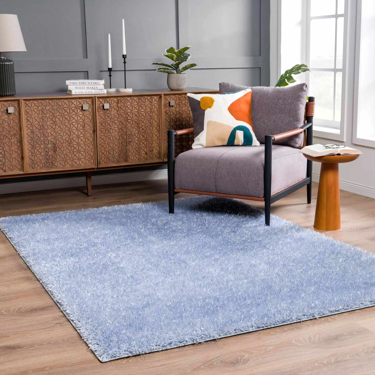 Faina Solid Aqua Shag Washable Area Rug - Clearance, installed in a room 4