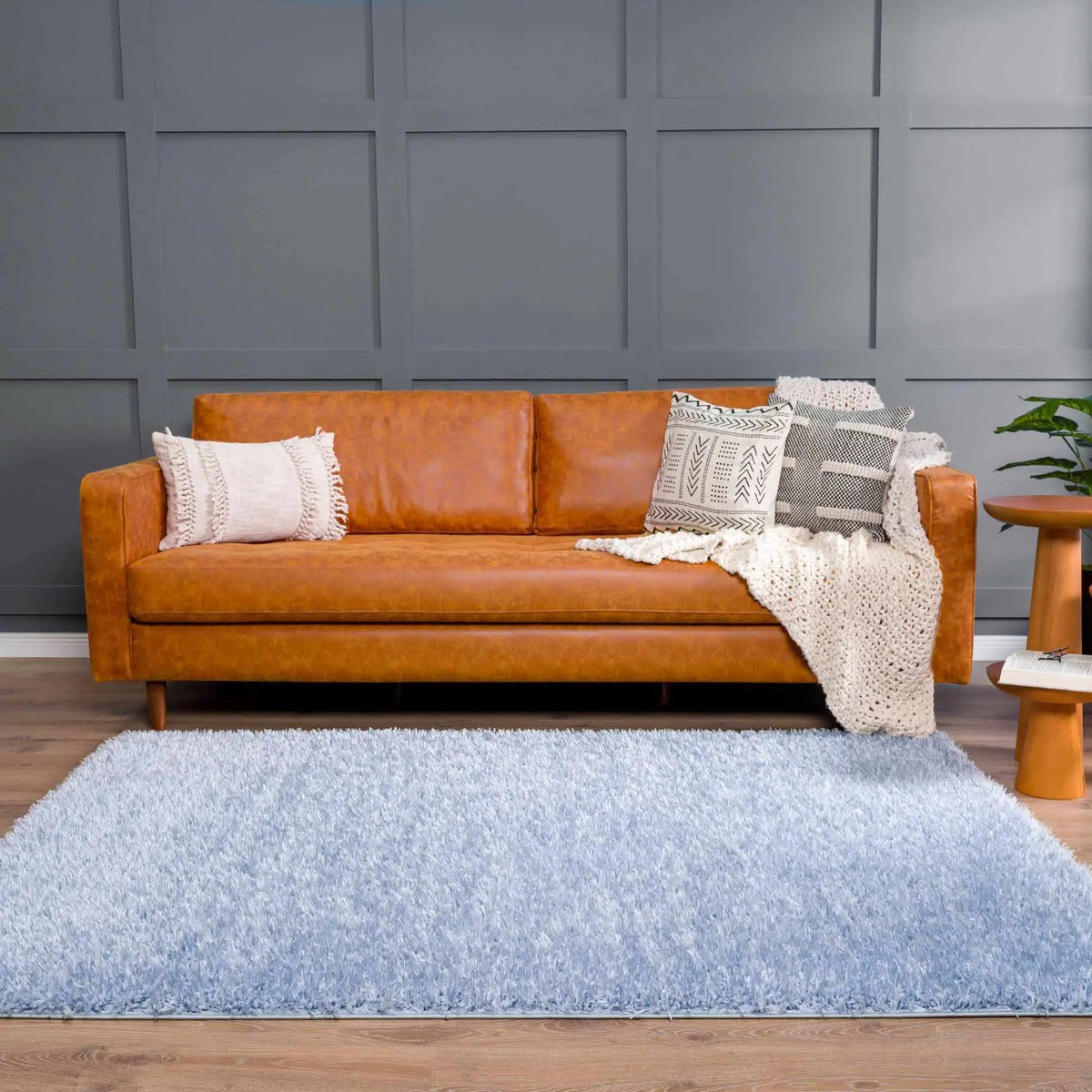 Faina Solid Aqua Shag Washable Area Rug - Clearance, installed in a room 3