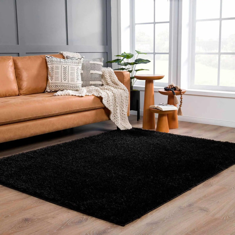 Faina Solid Black Shag Washable Area Rug - Clearance by Boutique Rugs