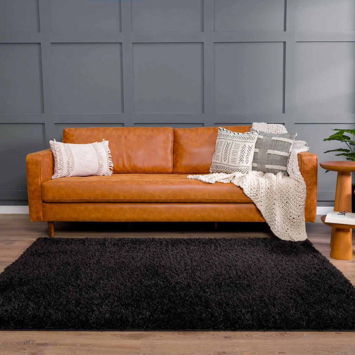 Faina Solid Black Shag Washable Area Rug - Clearance, installed in a room 2