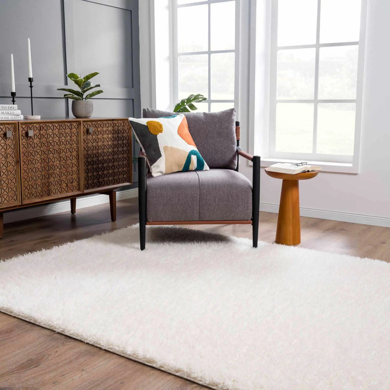 Faina Solid Cream Shag Washable Area Rug - Clearance by Boutique Rugs