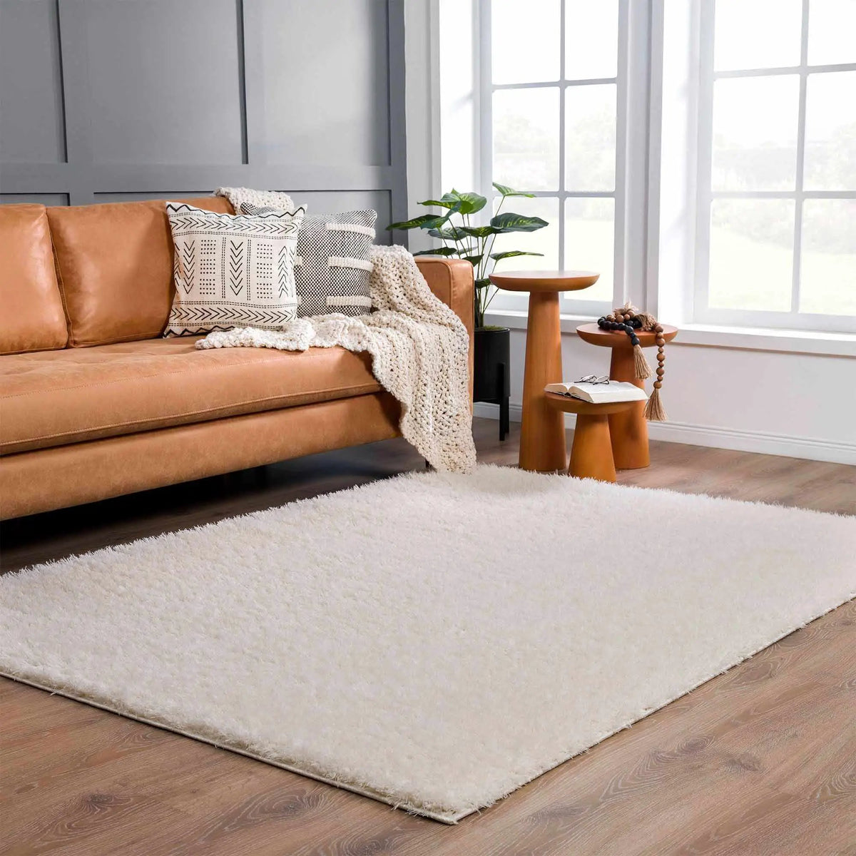 Faina Solid Cream Shag Washable Area Rug - Clearance, installed in a room 4