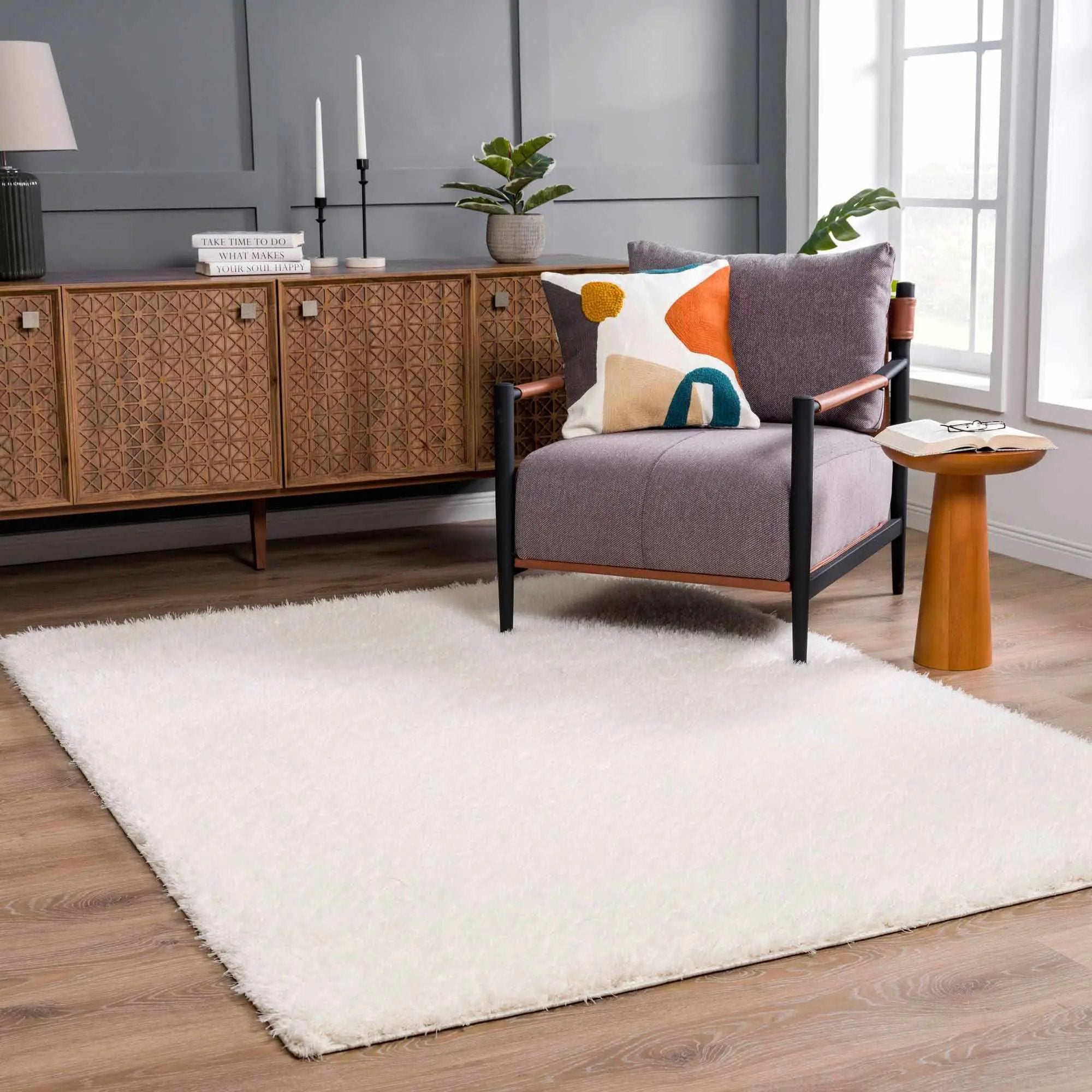 Faina Solid Cream Shag Washable Area Rug - Clearance by Boutique Rugs