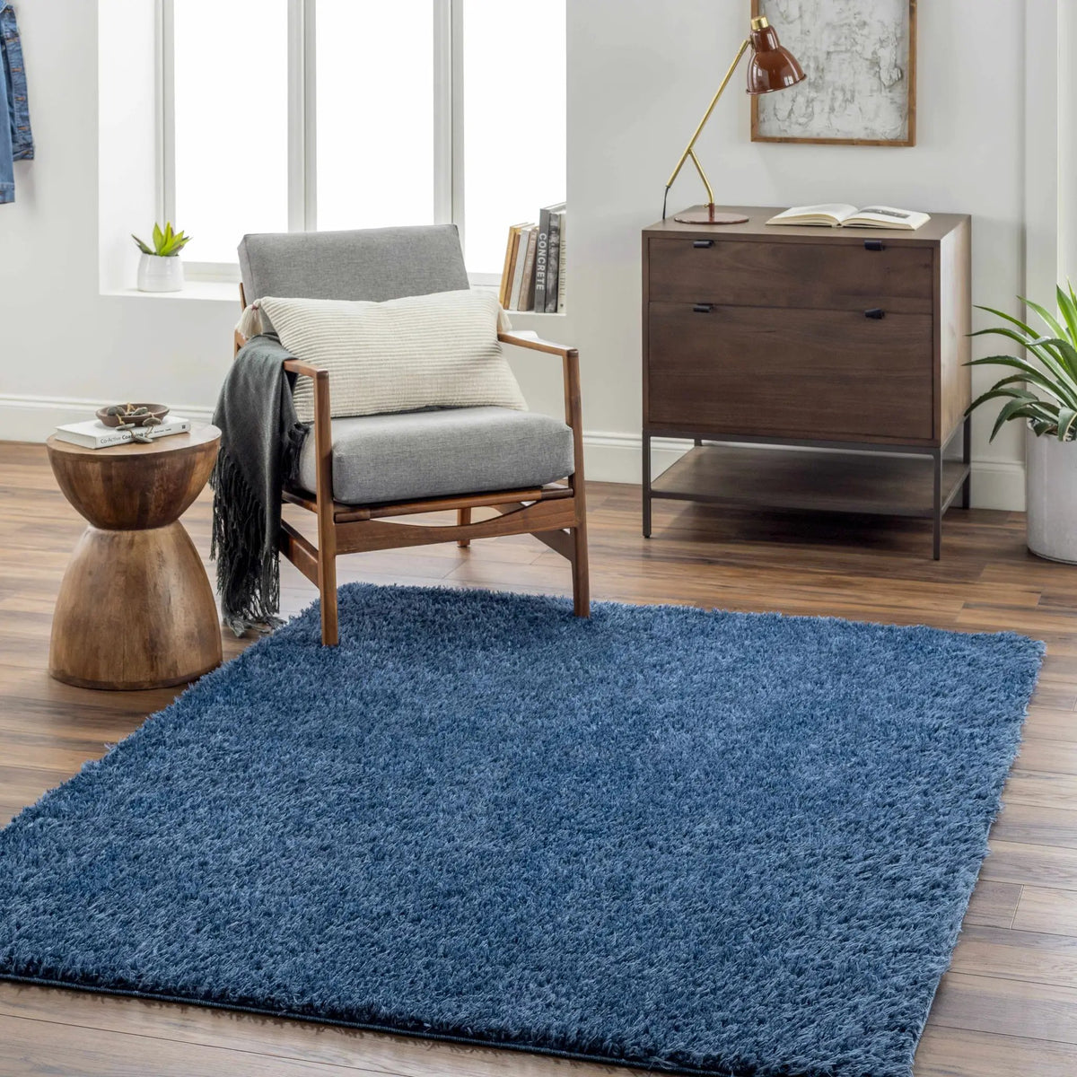 Faina Solid Dark Blue Shag Washable Area Rug - Clearance, installed in a room 4