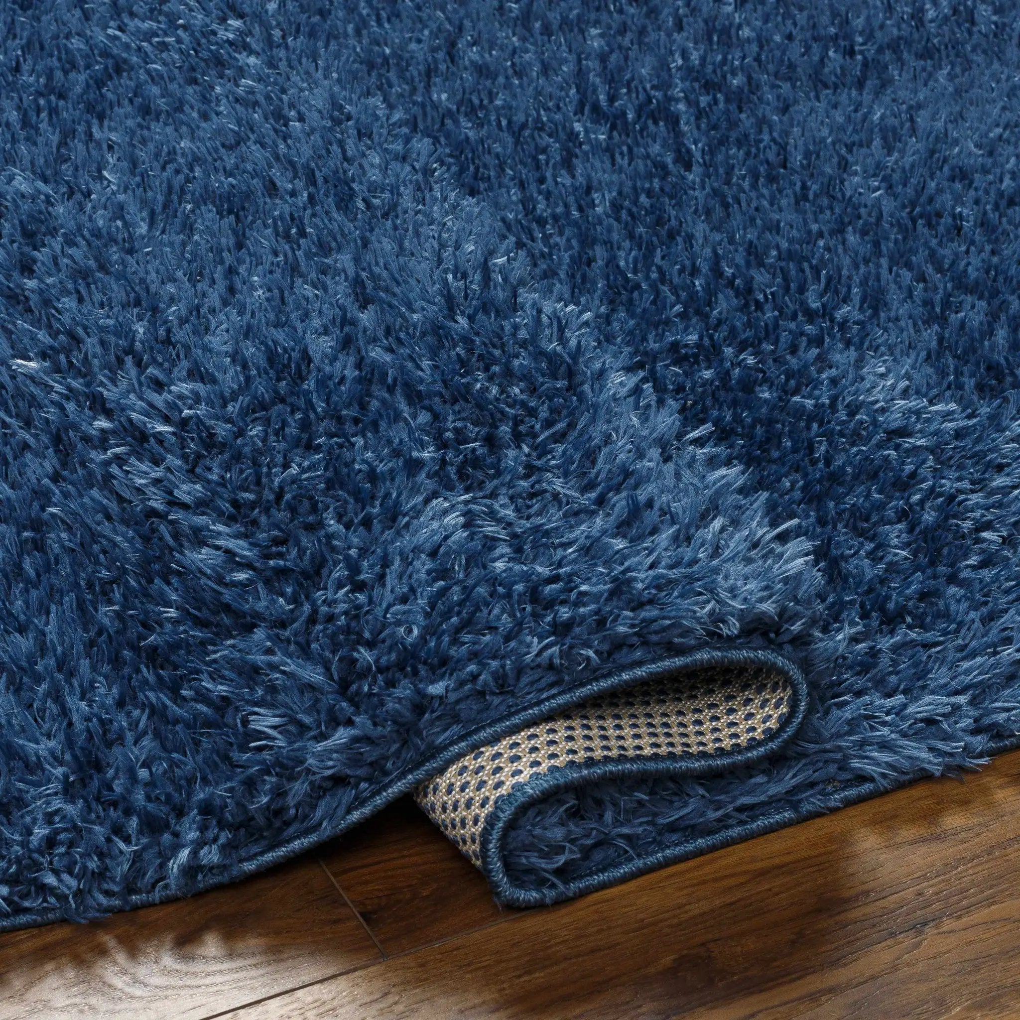 Faina Solid Dark Blue Shag Washable Area Rug - Clearance by Boutique Rugs